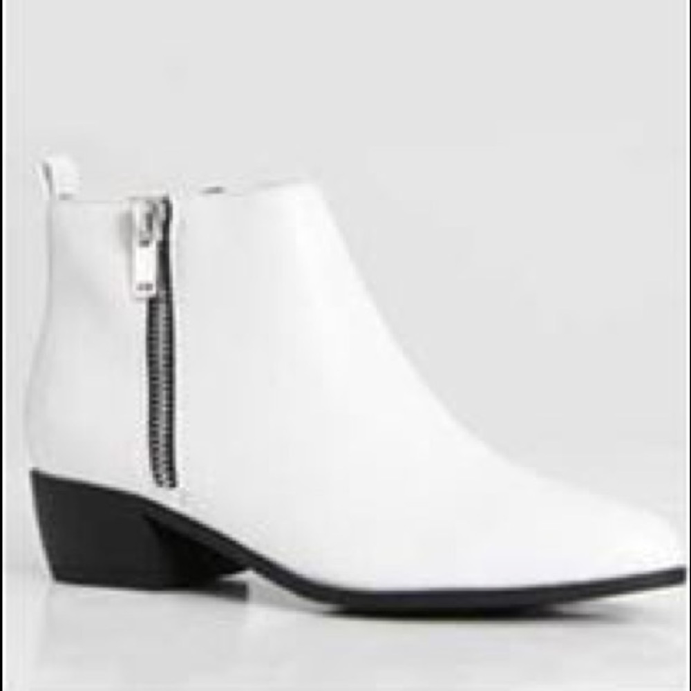 White Zip Up Ankle Bootie
